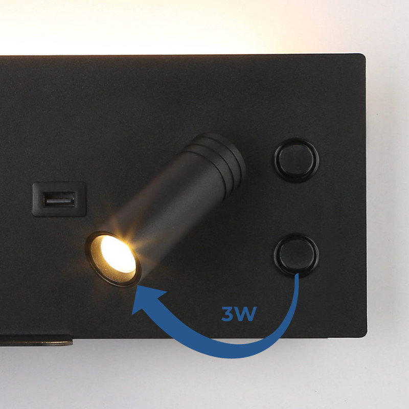 Wall reading light with USB port "Kerta" (right) - Double lighting - 3W+7W