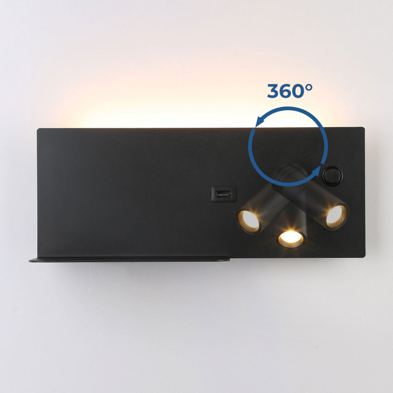 Wall reading light with USB port "Kerta" (right) - Double lighting - 3W+7W