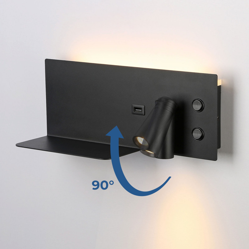 Wall reading light with USB port "Kerta" (right) - Double lighting - 3W+7W