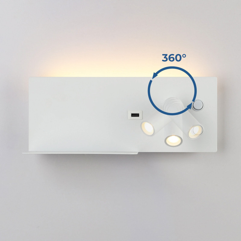 Wall reading light with USB port "Kerta" (right) - Double lighting - 3W+7W