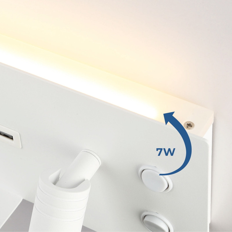 Wall reading light with USB port "Kerta" (right) - Double lighting - 3W+7W