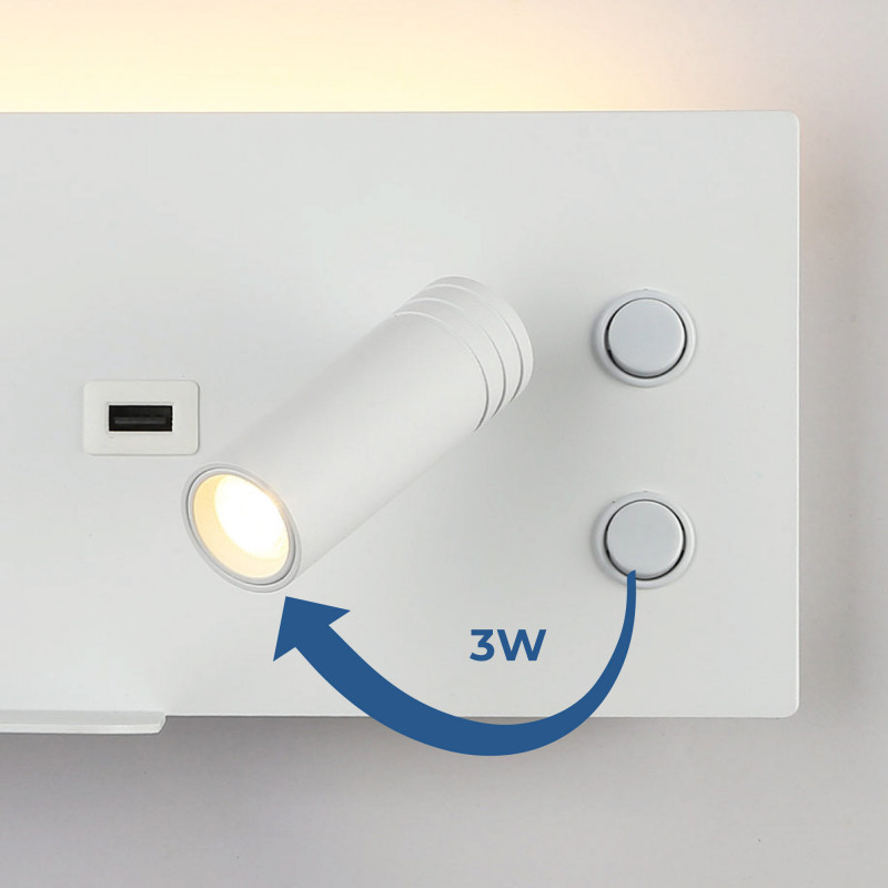 Wall reading light with USB port "Kerta" (right) - Double lighting - 3W+7W
