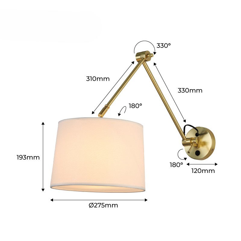 Cylindrical wall lamp with classic design and articulated design "ELBOW" E27