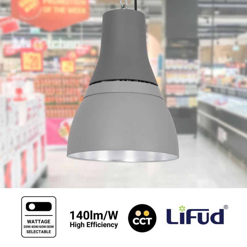 Commercial LED High Bay - CCT - (25W / 40W / 60W / 80W) - Aluminum diffuser - UGR19 - Lifud Driver 0-10V