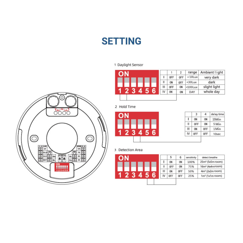 Microwave Motion Sensor - Surface - DIP Switch - Ceiling/wall