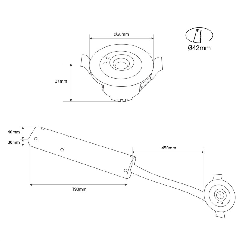 Downlight / Emergency light 3W - 3h autonomy - Ø60mm