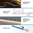 COB Single colour LED Strip - 24V DC - Side emission - 9W/m - 8mm - IP20 - 3cm cut - 5 metres roll