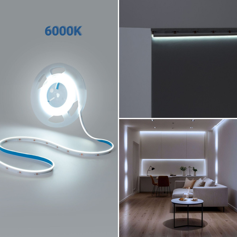 COB Single colour LED Strip - 24V DC - Side emission - 9W/m - 8mm - IP20 - 3cm cut - 5 metres roll