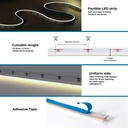 COB Single colour LED Strip - 24V DC - Side emission - 9W/m - 8mm - IP20 - 3cm cut - 5 metres roll