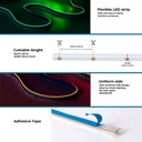 COB RGB LED Strip - 24V DC - Side emission - 12W/m - 10mm - IP20 - 5cm cut - 5 metres roll