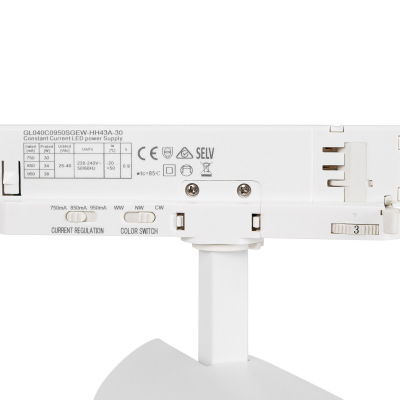 LED 3-phase track spotlight - Adjustable power: 30W/ 34W/ 38W - CCT - CRI 90