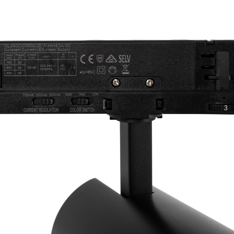LED 3-phase track spotlight - Adjustable power: 30W/ 34W/ 38W - CCT - CRI 90