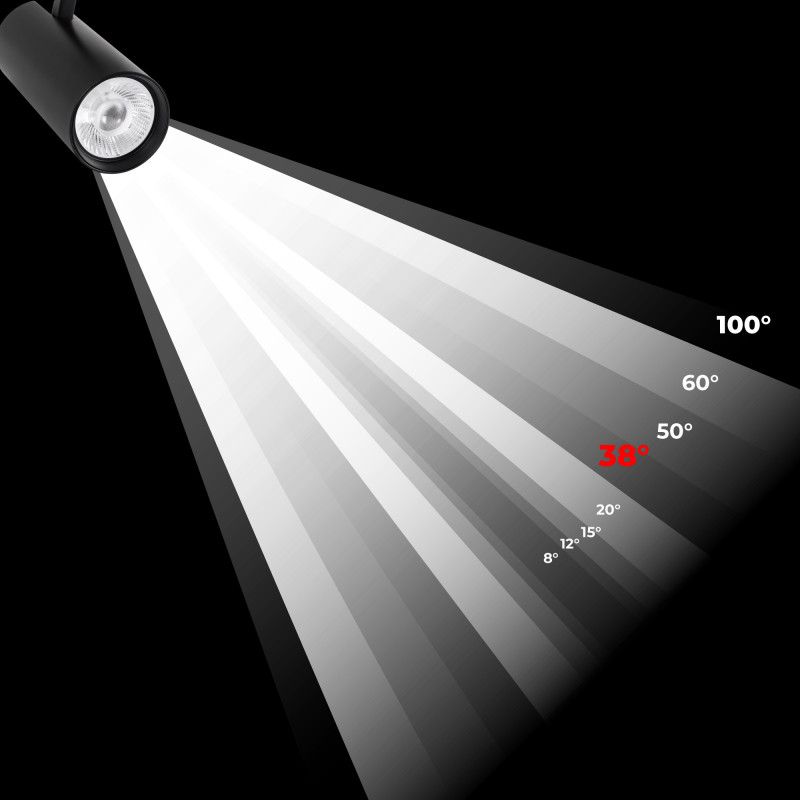 LED 3-phase track spotlight - Adjustable power: 30W/ 34W/ 38W - CCT - CRI 90