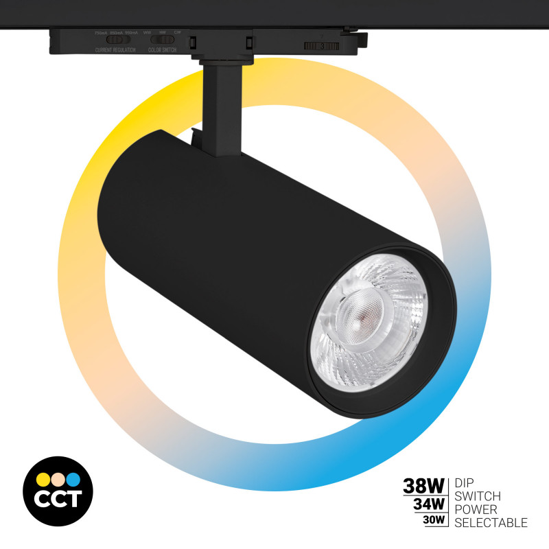 LED 3-phase track spotlight - Adjustable power: 30W/ 34W/ 38W - CCT - CRI 90