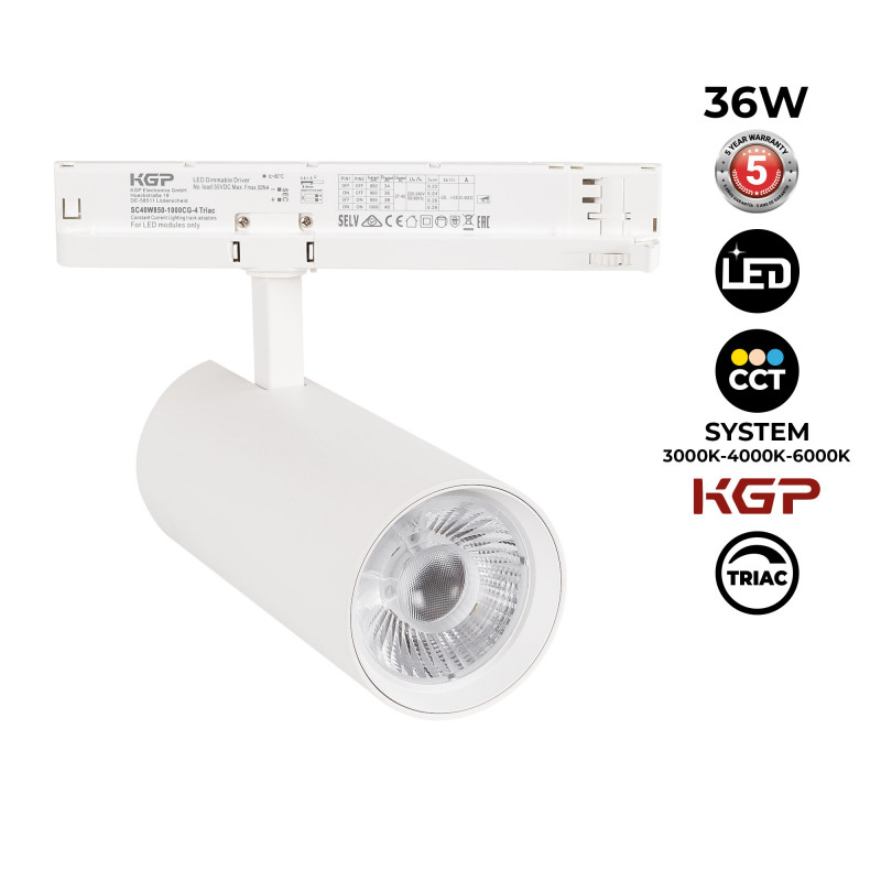 LED 3-phase track spotlight - 36W - CCT - TRIAC dimmable - CRI90 - 3300 lm