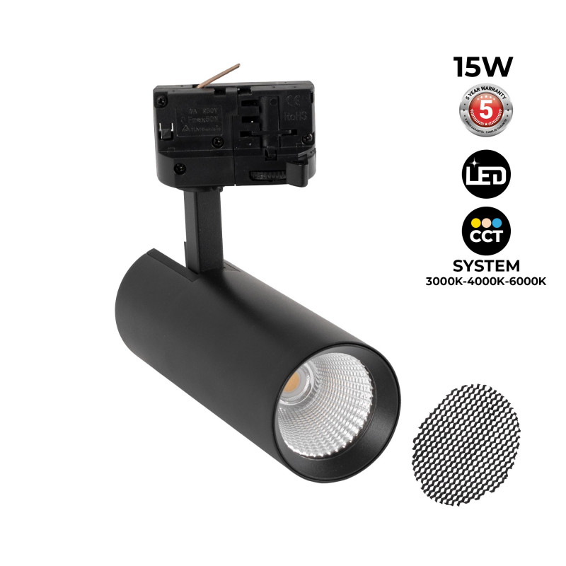 LED 3-phase track spotlight - 15W - CCT - CRI90 - 1350 lm