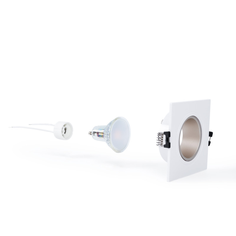 KIT - Recessed square downlight ring 93x93mm (white/black) + 5.4W GU10 Bulb + Socket