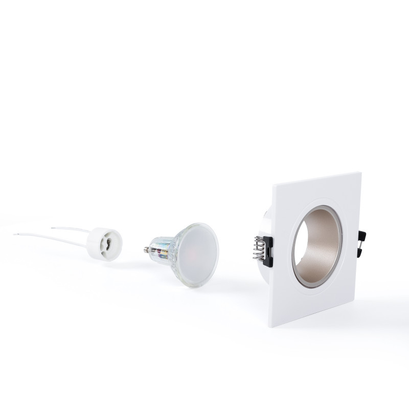 KIT - Recessed square downlight ring 93x93mm (white/black) + 5.4W GU10 Bulb + Socket