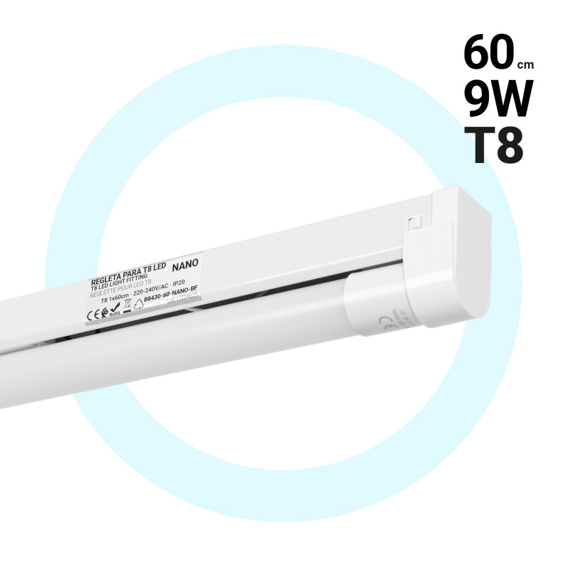 Kit LED light fitting + T8 LED tube - 9W - 60cm