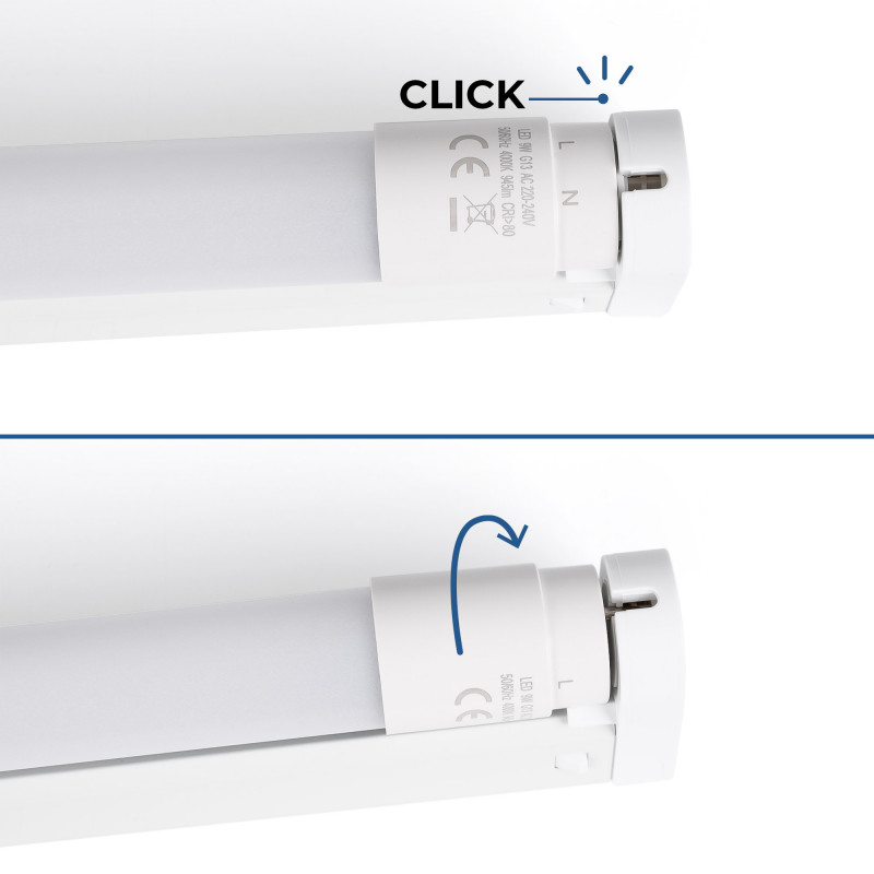 Kit LED light fitting + T8 LED tube - 9W - 60cm