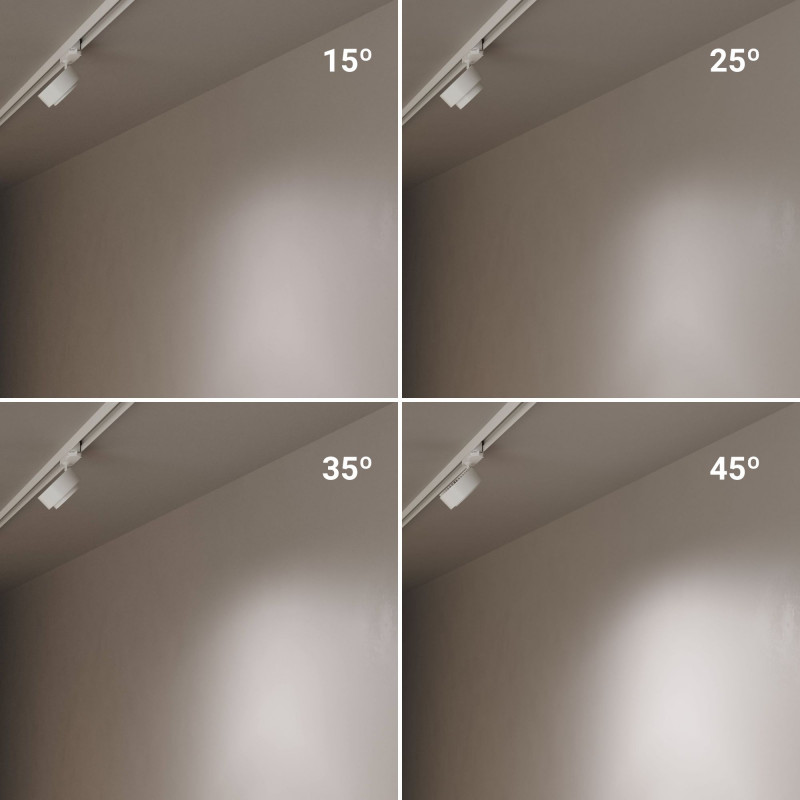 Round LED 3-phase track spotlight - 35W - ZOOM 15º- 45º - 4000K - CRI 90