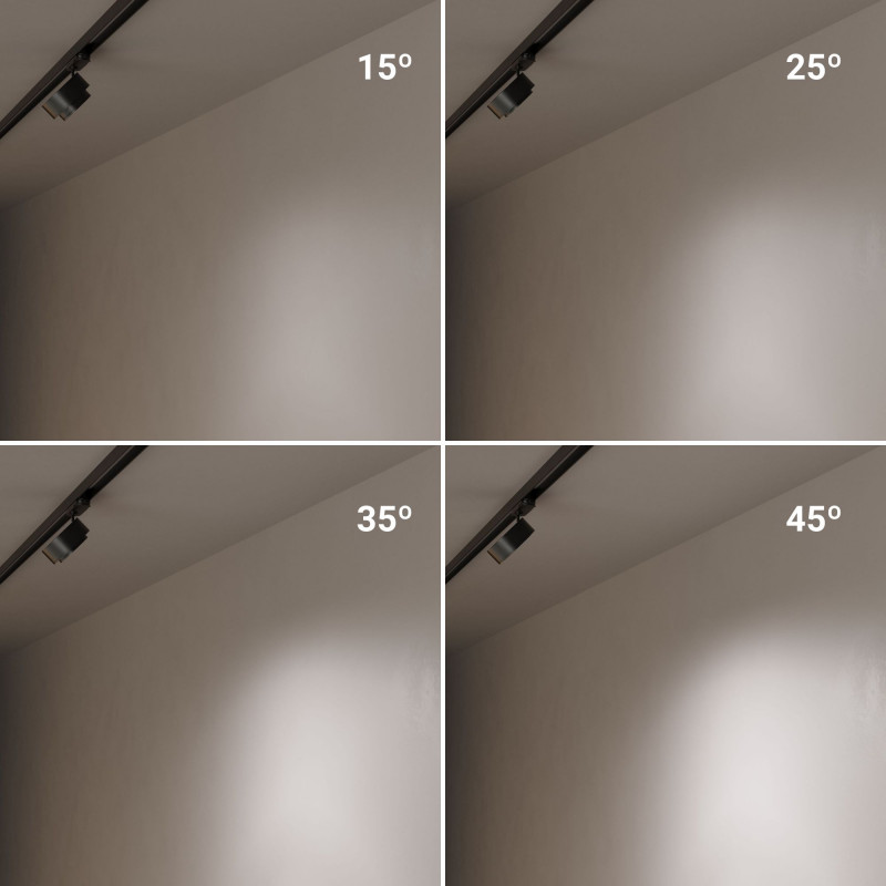 Round LED 3-phase track spotlight - 35W - ZOOM 15º- 45º - 4000K - CRI 90