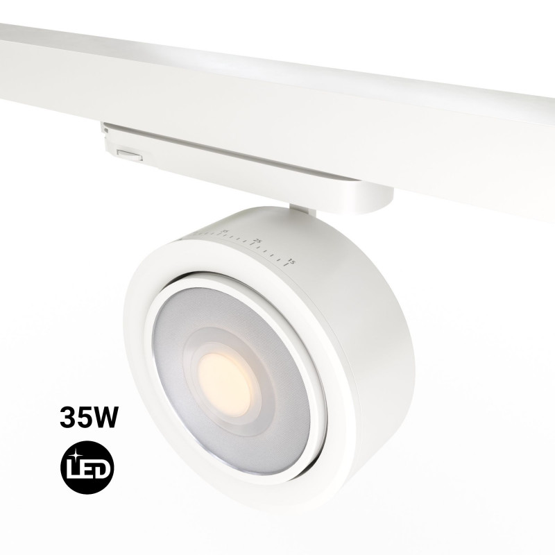 Round LED 3-phase track spotlight - 35W - ZOOM 15º- 45º - 4000K - CRI 90