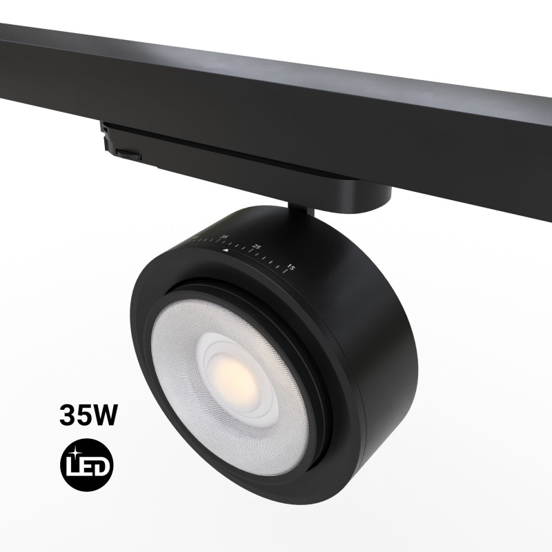 Round LED 3-phase track spotlight - 35W - ZOOM 15º- 45º - 4000K - CRI 90