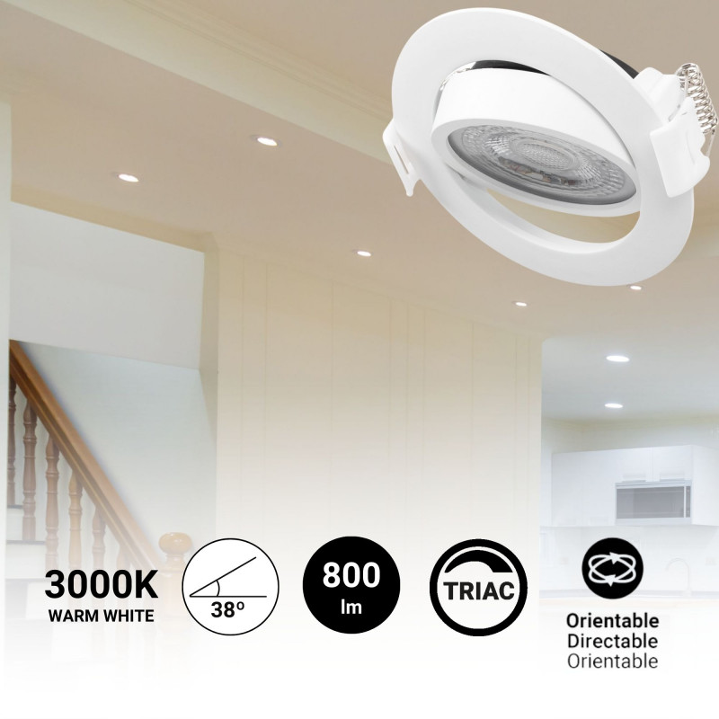 Adjustable LED Downlight - 7W - TRIAC Dimmable - 800lm - 3000K - Cutout Ø73mm