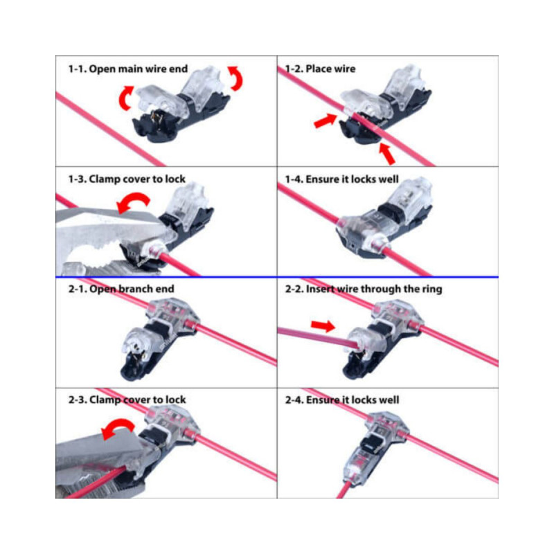 T-shaped quick connector for 1 wire - 0.34~0.78 mm² - 300V / 9A