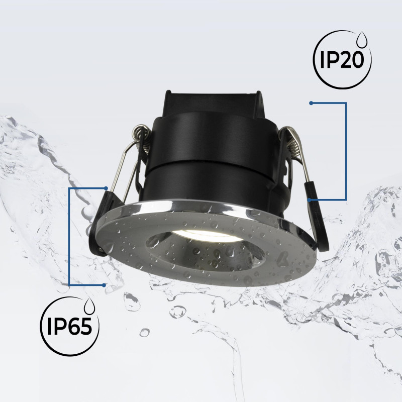 CCT LED Downlight - 6W - TRIAC Dimmable - Ø68mm - IP65 - Chrome