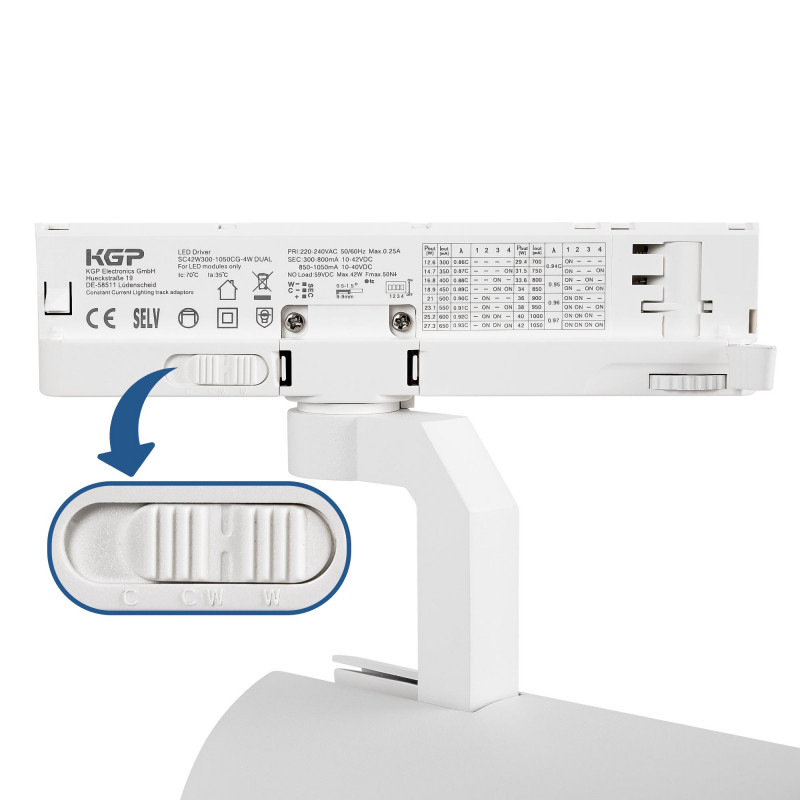 LED CCT 3-phase track spotlight - 35W - ZOOM 20º- 60º - CRI 90