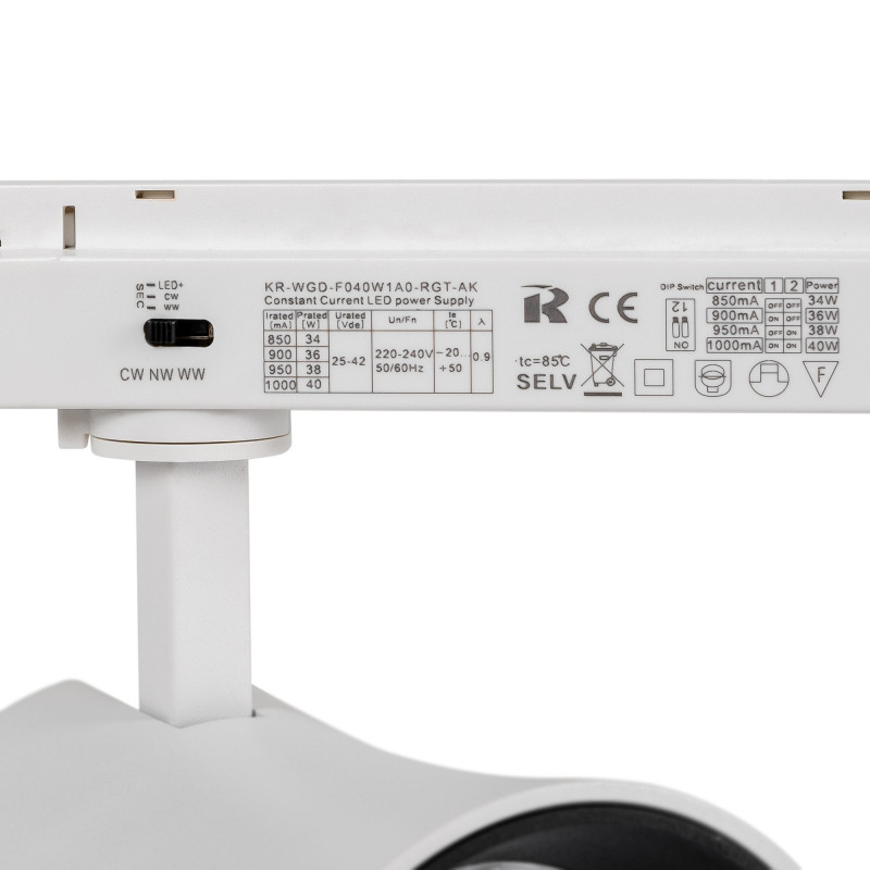 Architectural LED CCT 1-phase track spotlight - 40W - CRI 90