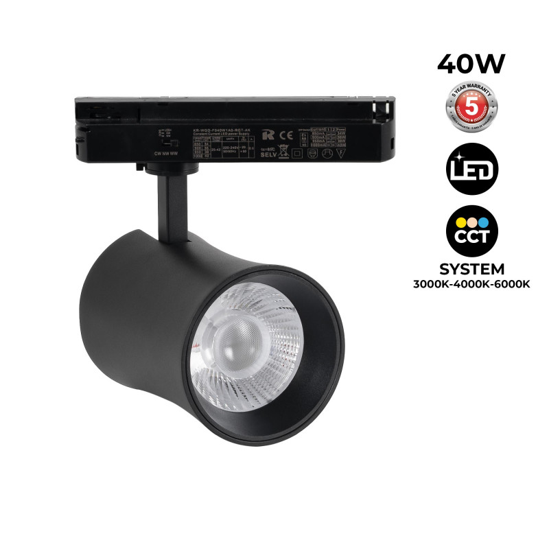 Architectural LED CCT 1-phase track spotlight - 40W - CRI 90