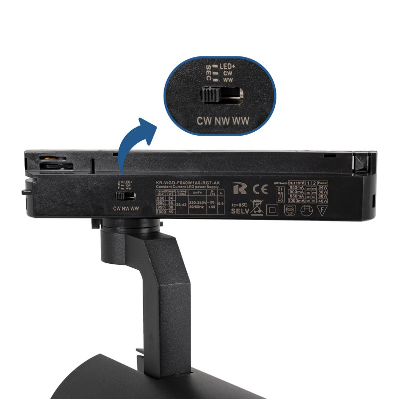 LED CCT 1-phase track spotlight - 35W - ZOOM 20º- 60º - CRI 90