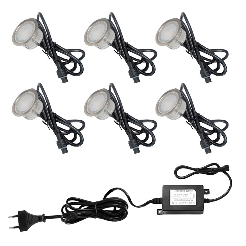 Kit 6 LED ground recessed spotlights 0,3W 12V-DC IP67
