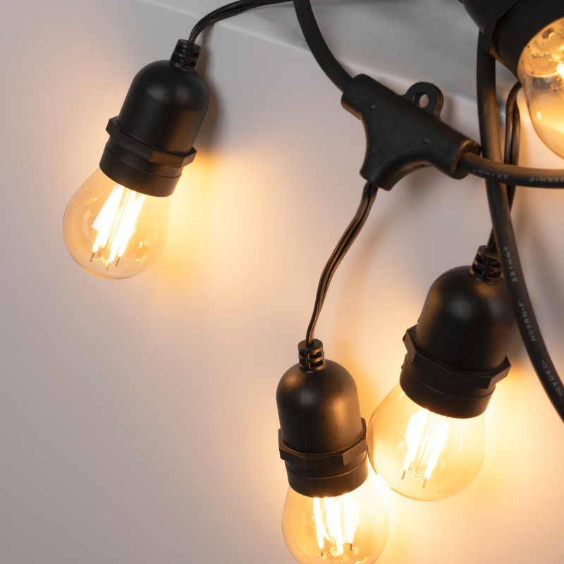 Kit - 11.5m Outdoor string lights + 10 LED G45/E27 filament bulbs 4W - 2200K - IP44