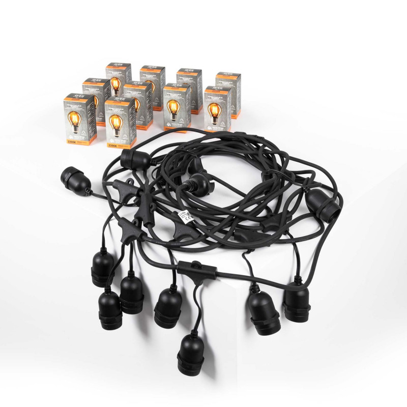 Kit - 11.5m Outdoor string lights + 10 dimmable LED bulbs G45/E27- 4W - 2200K - IP44