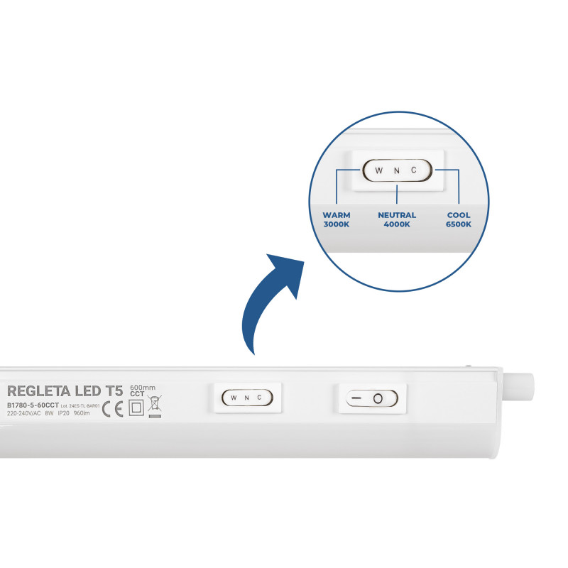 Under cabinet LED batten - T5 - 8W - CCT - 60 cm - Opal