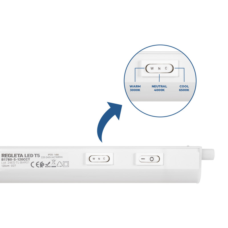 Under cabinet LED batten - T5 - 14W - CCT - 120 cm - Opal