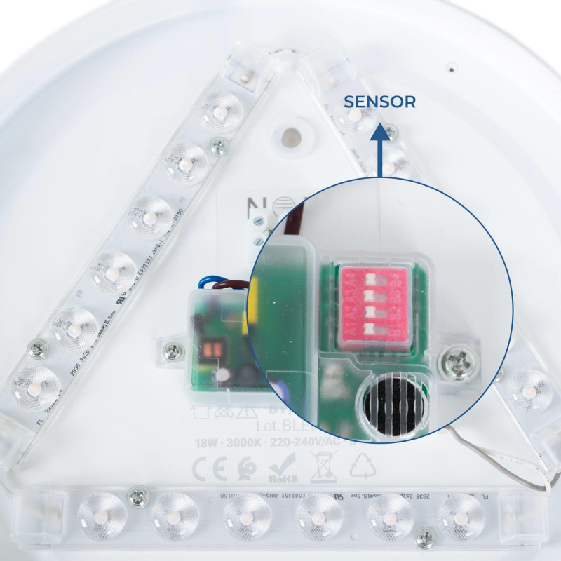 LED ceiling light 18W - Sound sensor + twilight sensor - IP44 - Ø26 cm