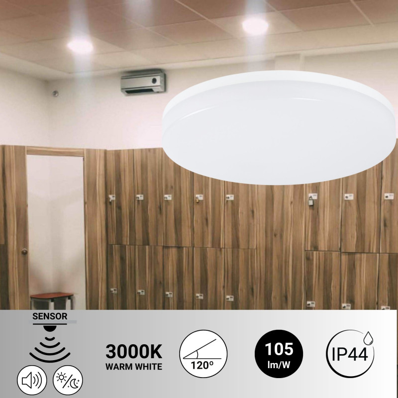 LED ceiling light 18W - Sound sensor + twilight sensor - IP44 - Ø26 cm