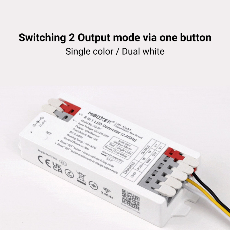 LED Strip Controller 2 in 1- Monochrome - CCT - 12/24V DC - 2.4GHz - MiBoxer - E2-RF