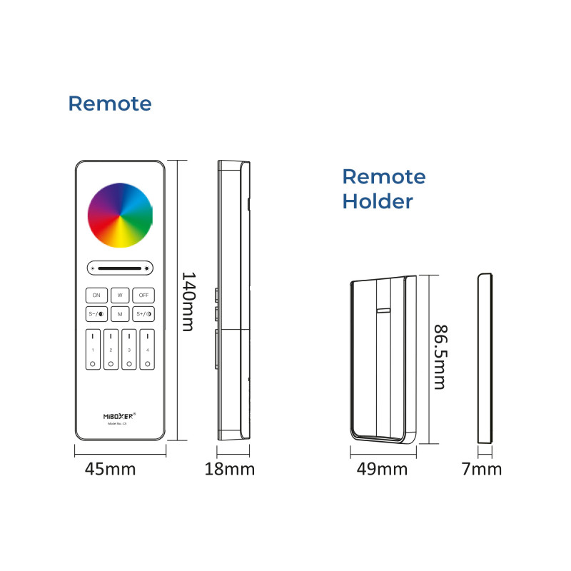 Remote Control - RGB + CCT - 4 Zones - RF 2.4Ghz - Mi Light - C5
