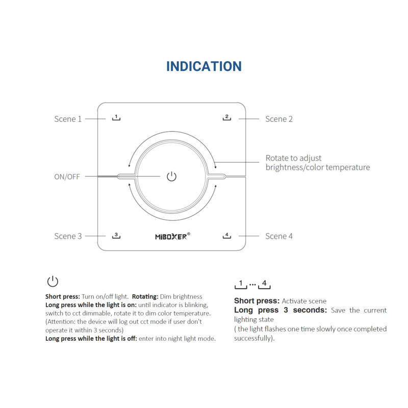 RF Wheel Control Panel - CCT - 4 scenes - Mi Light - 2.4GHz