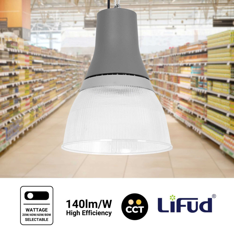 Commercial LED High Bay - CCT - (25W / 40W / 60W / 80W) - Polycarbonate Diffuser - UGR19 - Lifud Driver