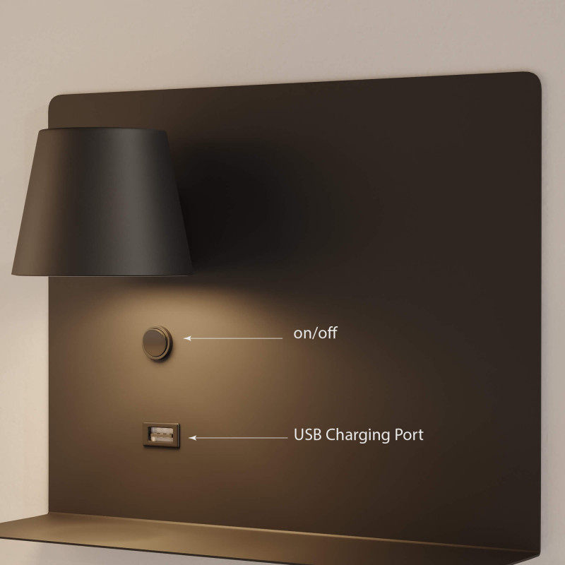 Wall reading light with USB port "BASKOP" - 6W - Left