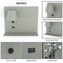 Wall reading light with USB port "BASKOP" - 6W - Left