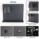 Wall reading light with USB port "BASKOP" - 6W - Left