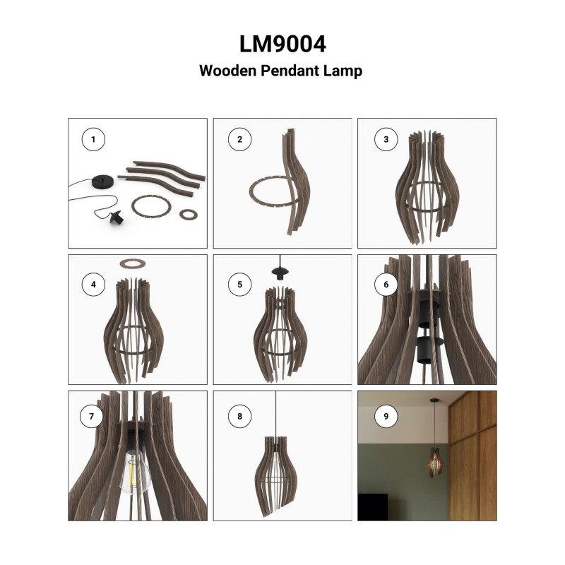 Wooden pendant light "HUNTEL" - Ø 30cm - E27
